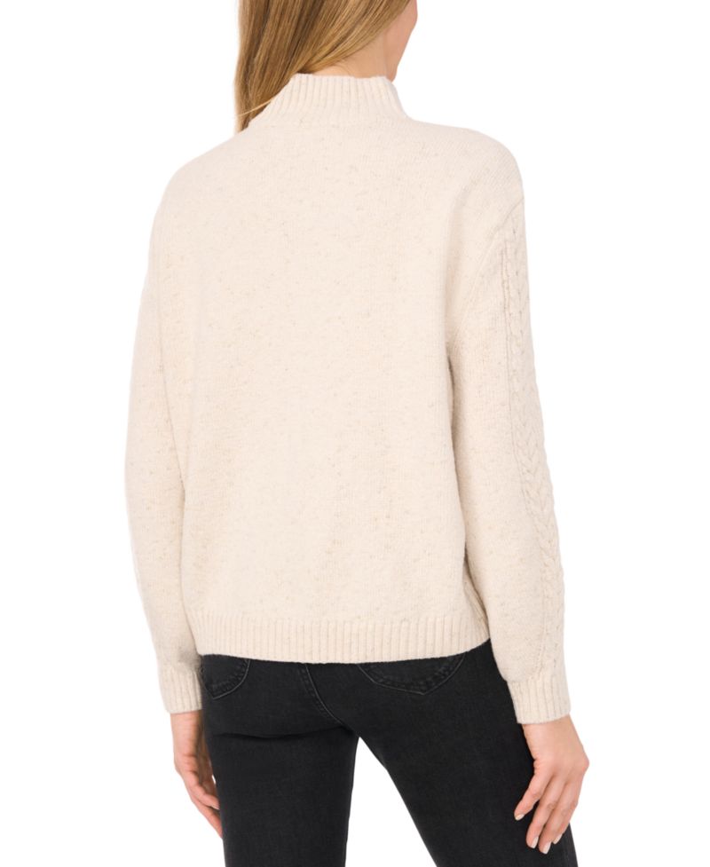 Women's Mock Neck Cable-Knit Drop-Shoulder Sweater
