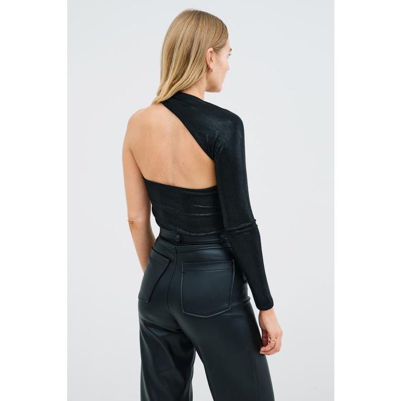 Women's Manhattan Metallic One-Shoulder Open-Back Long-Sleeve Top
