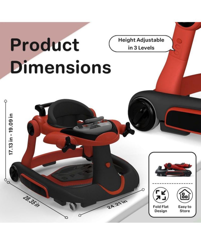 Convertible Baby Activity Walker with Adjustable Height, Foldable Design and Interactive Play Features