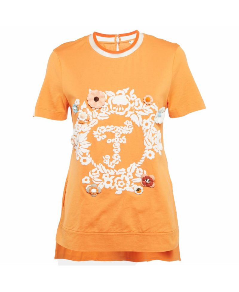 Women's Crewneck Floral-Appliqu&eacute; High-Low-Hem T-Shirt