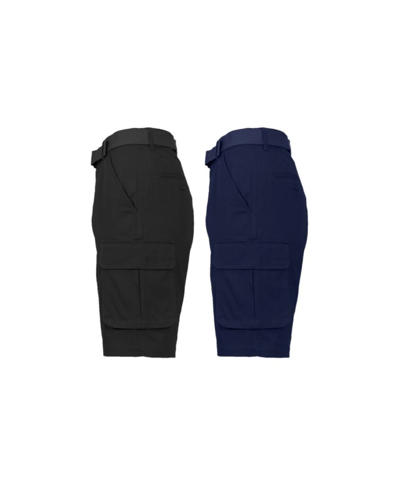 Men's Flat Front Belted Cotton Cargo Shorts, Pack of 2