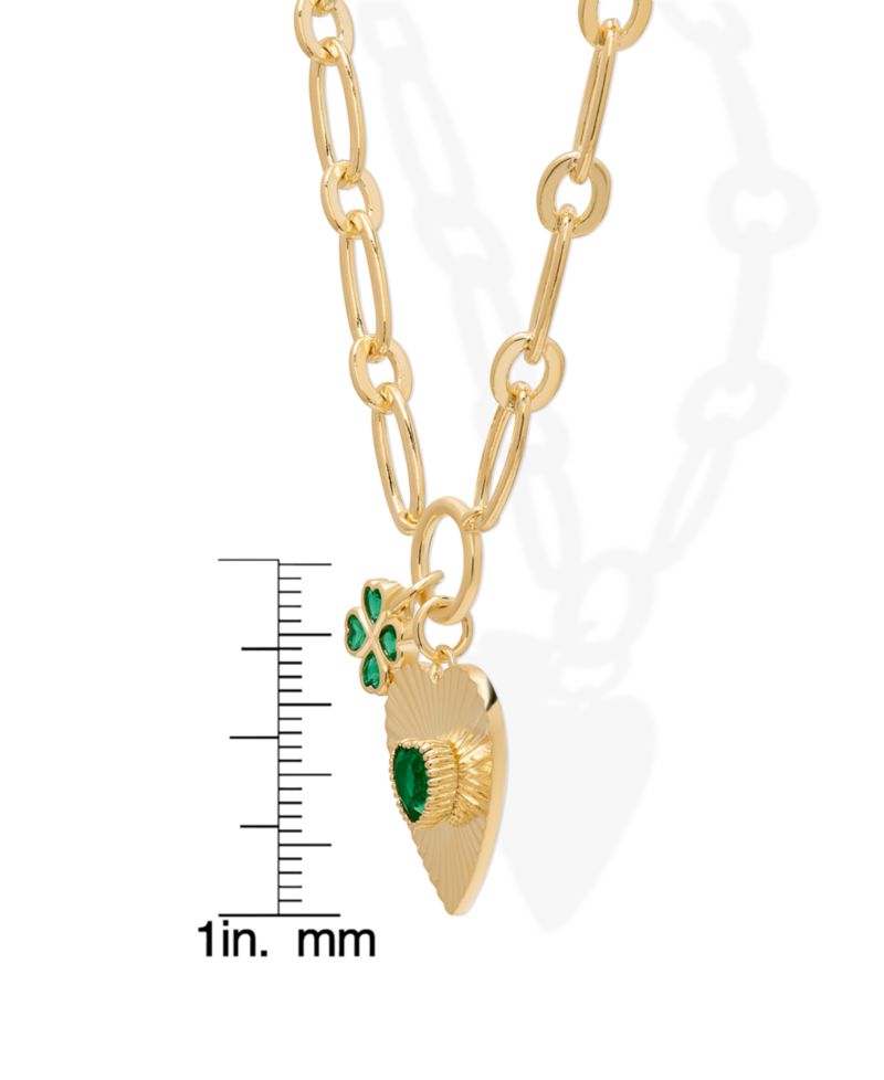 Simulated Emerald Heart and Clover Necklace