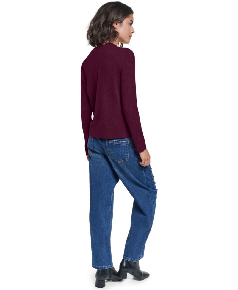 Petite Crewneck Long-Sleeve Asymmetrical-Hem Sweater