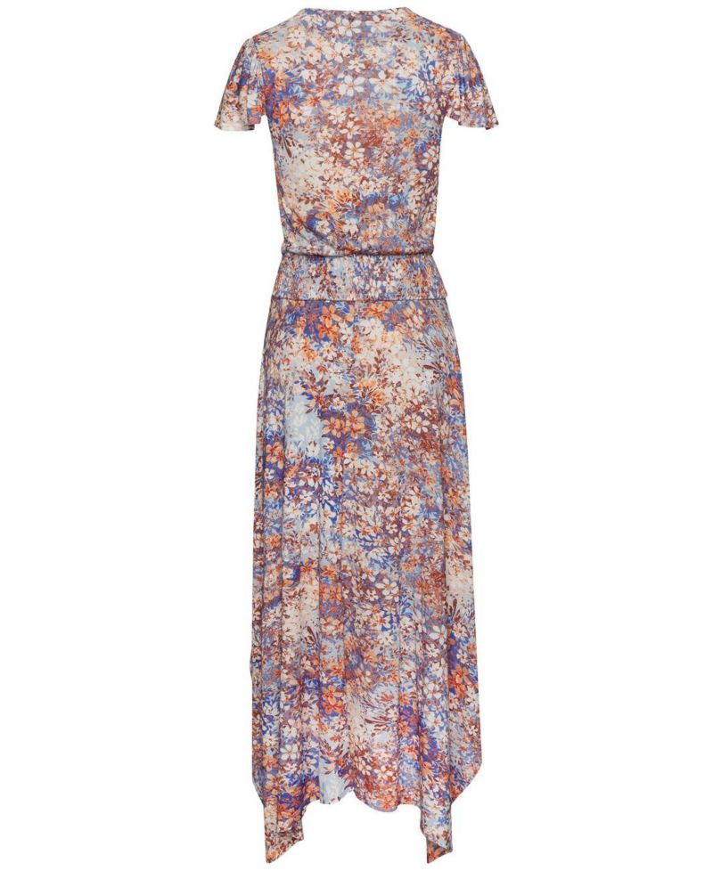 Women's Viscose Floral Print A-Line V-Neck Smocked-Waist Maxi Dress