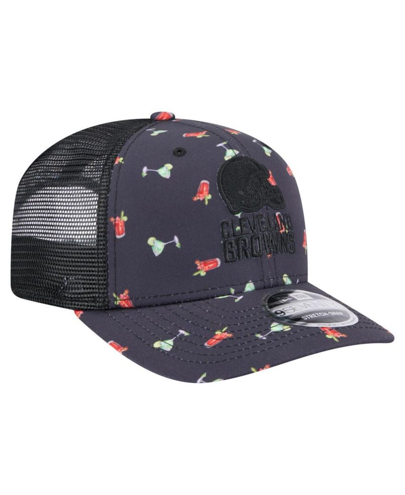 Men's Navy/Black Cleveland Browns Adventure Drinks Pattern 9SEVENTY Stretch-Snap Hat