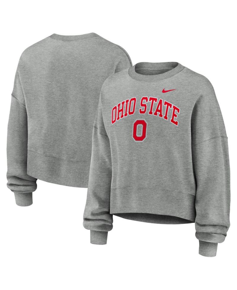 Women's Heather Gray Ohio State Buckeyes Oversized Phoenix Arch Pullover Sweatshirt