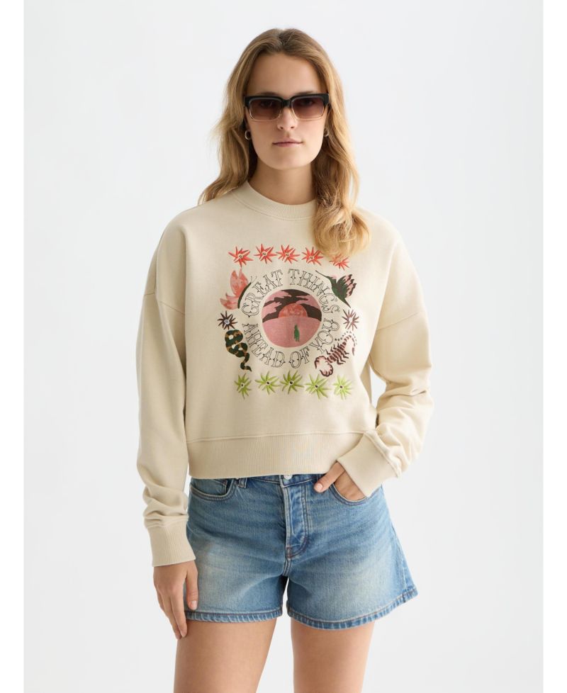 Women's Sweatshirts Artwork Relaxed-Fit Sweatshirt, Fog, X-Small