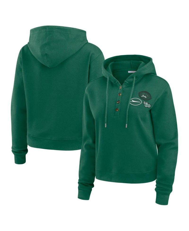 Women's Green New York Jets Waffle Hoodie Pullover Top
