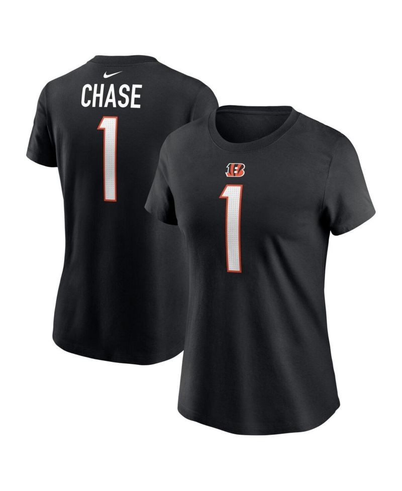 Women's Ja'Marr Chase Black Cincinnati Bengals Player Name & Number T-Shirt