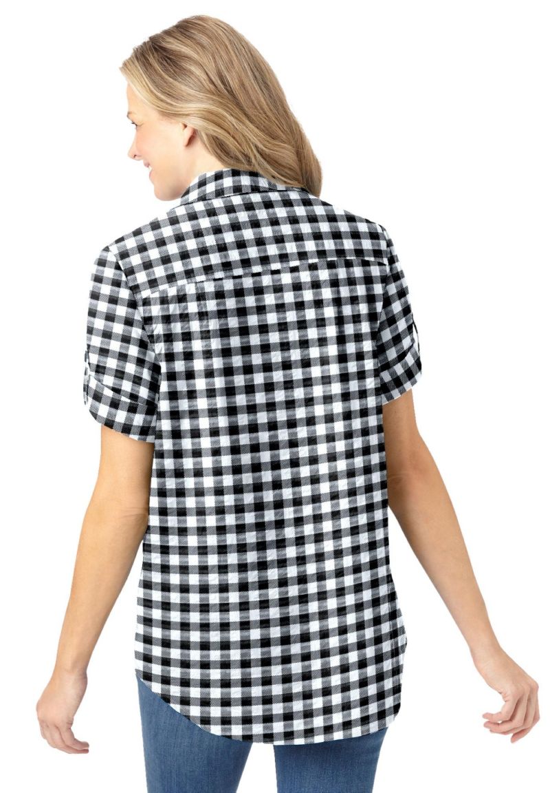 Plus Size Within Short-Sleeve Button-Down Cotton Seersucker Shirt