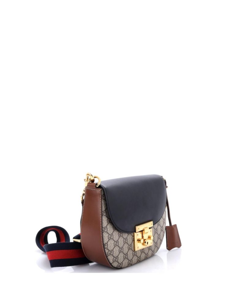 Medium Padlock Saddle Shoulder Bag GG Coated Canvas and Leather