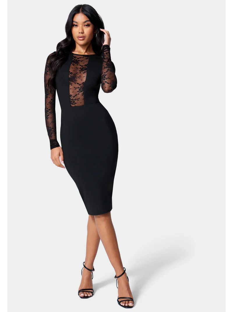 Women's Lace Inset Midi Dress