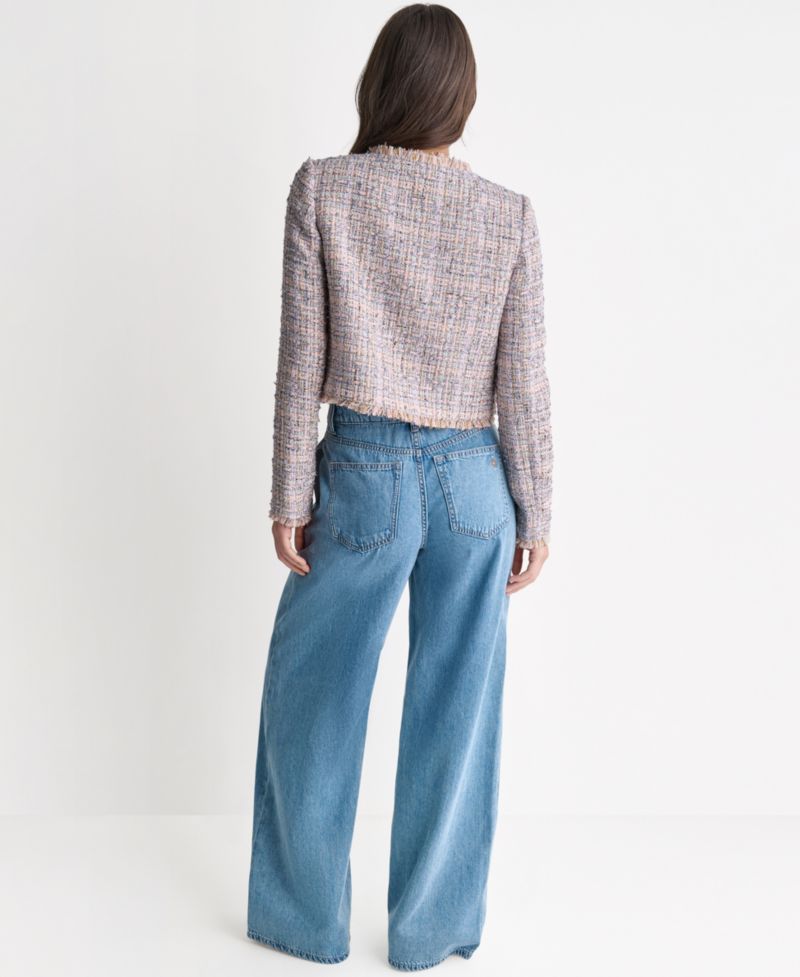 Women's Crewneck Fringe Detail Tweed Jacket