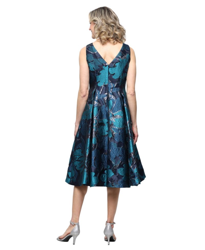 Women's Floral Boat Neck A-Line Midi Dress