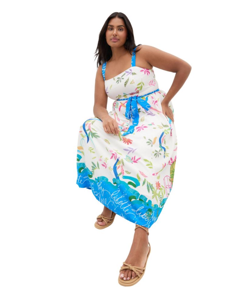 Plus Size Free Spirit Print Sleeveless Midi Dress