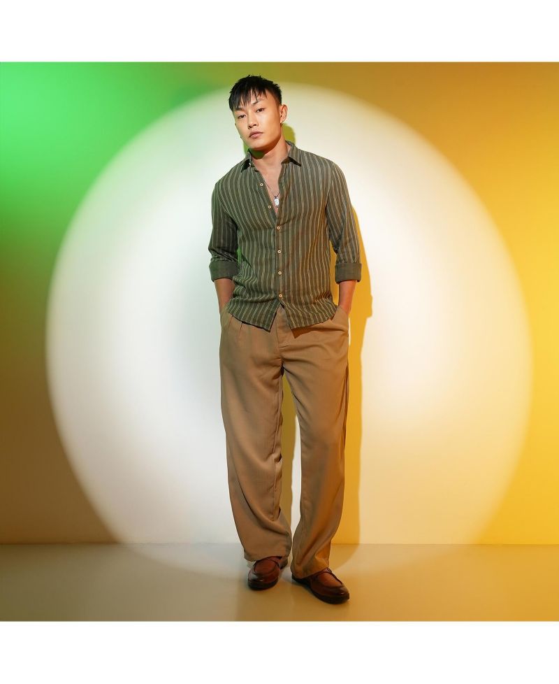 Men's Moss Green Halo Striped Shirt