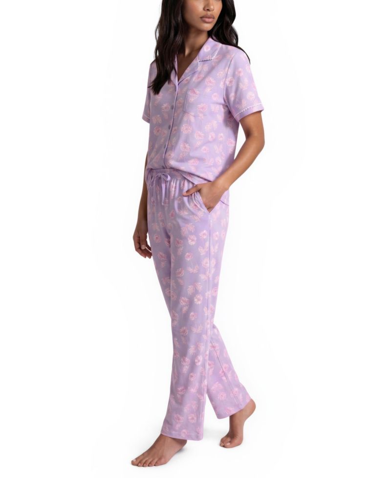 Women's Mix Match Notch-Neck Top with Pajama Shorts and Pants, 3-Piece set