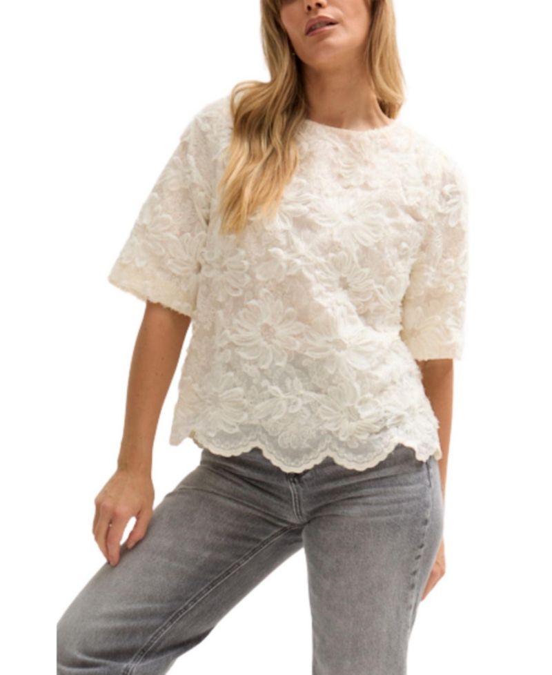 Women's Lotus Ribbon Work Scallop Hem Top
