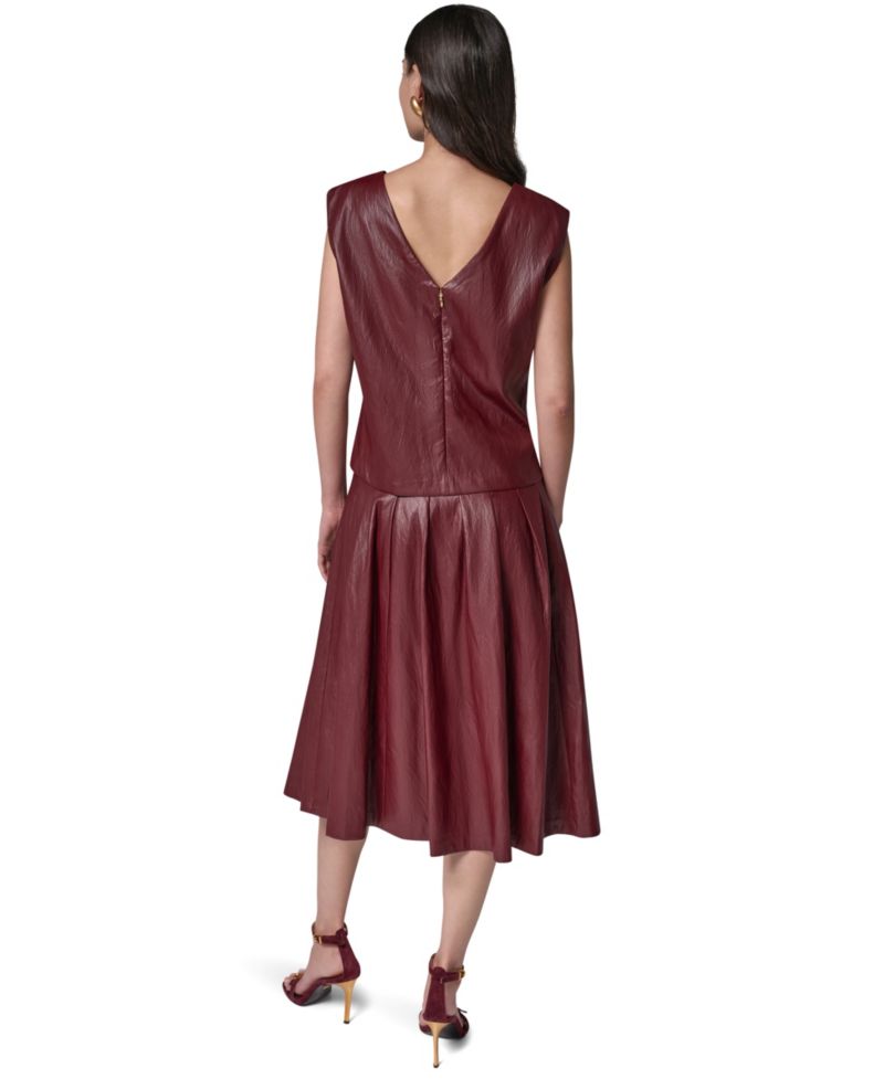 Women's Faux-Leather Sleeveless V-Back Blouse