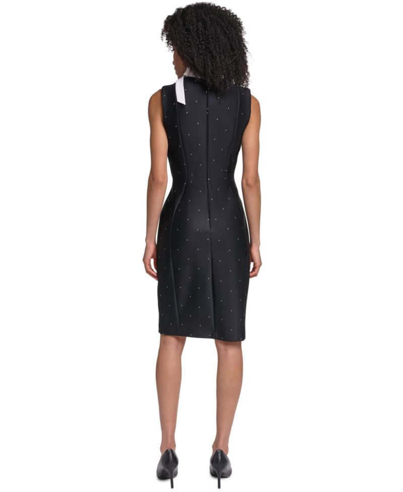 Women's Polka-Dot Scuba Contrast Neck Bow Dress