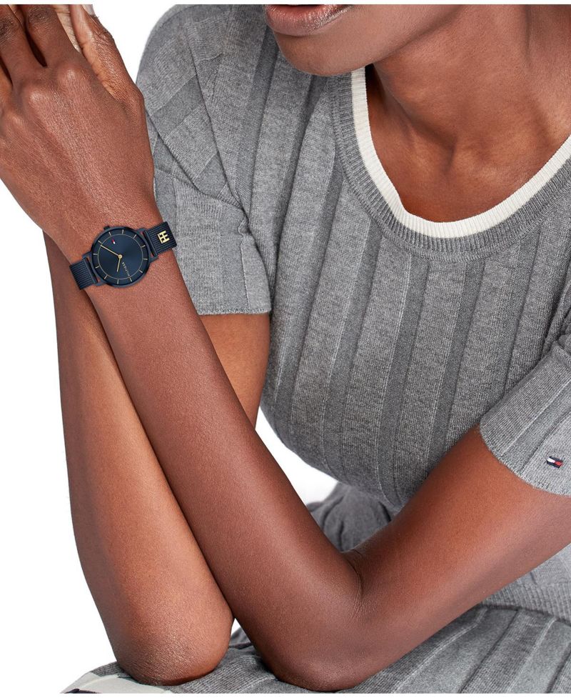 Women's Quartz Ionic Plated Blue Stainless Steel and Gold-Tone Steel Mesh Bracelet Watch 35mm