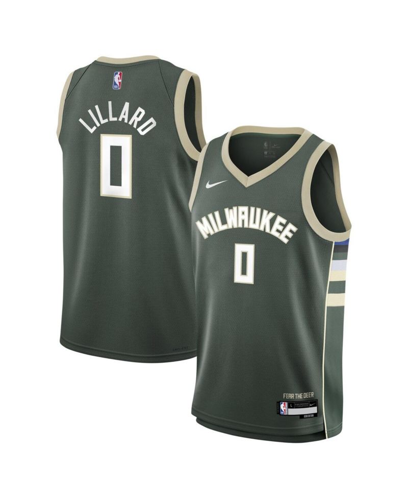 Big Boys Damian Lillard Hunter Green Milwaukee Bucks Swingman Jersey - Icon Edition