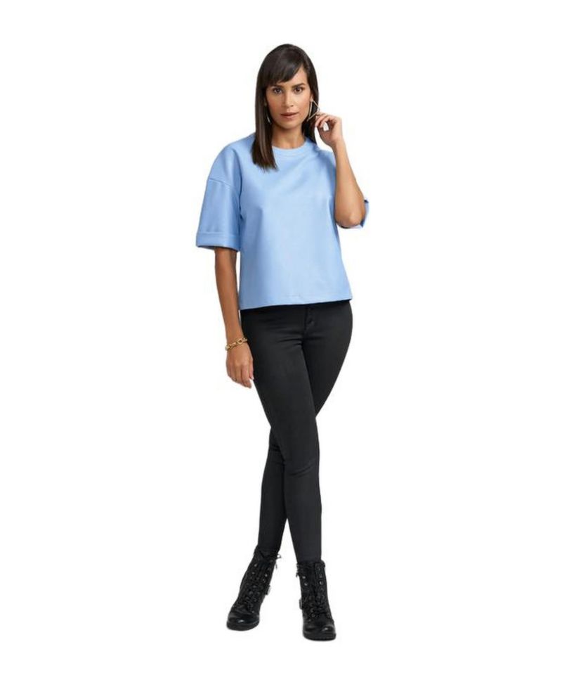 Women's Brooke Oversized Faux Leather Crew Neck Top with Back Zipper Detail