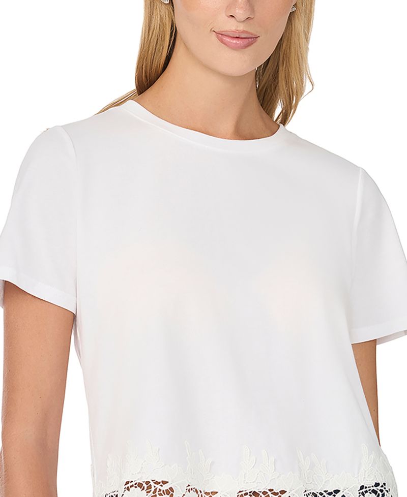 Women's Cropped Boxy Tee With Lace Trim T-Shirt