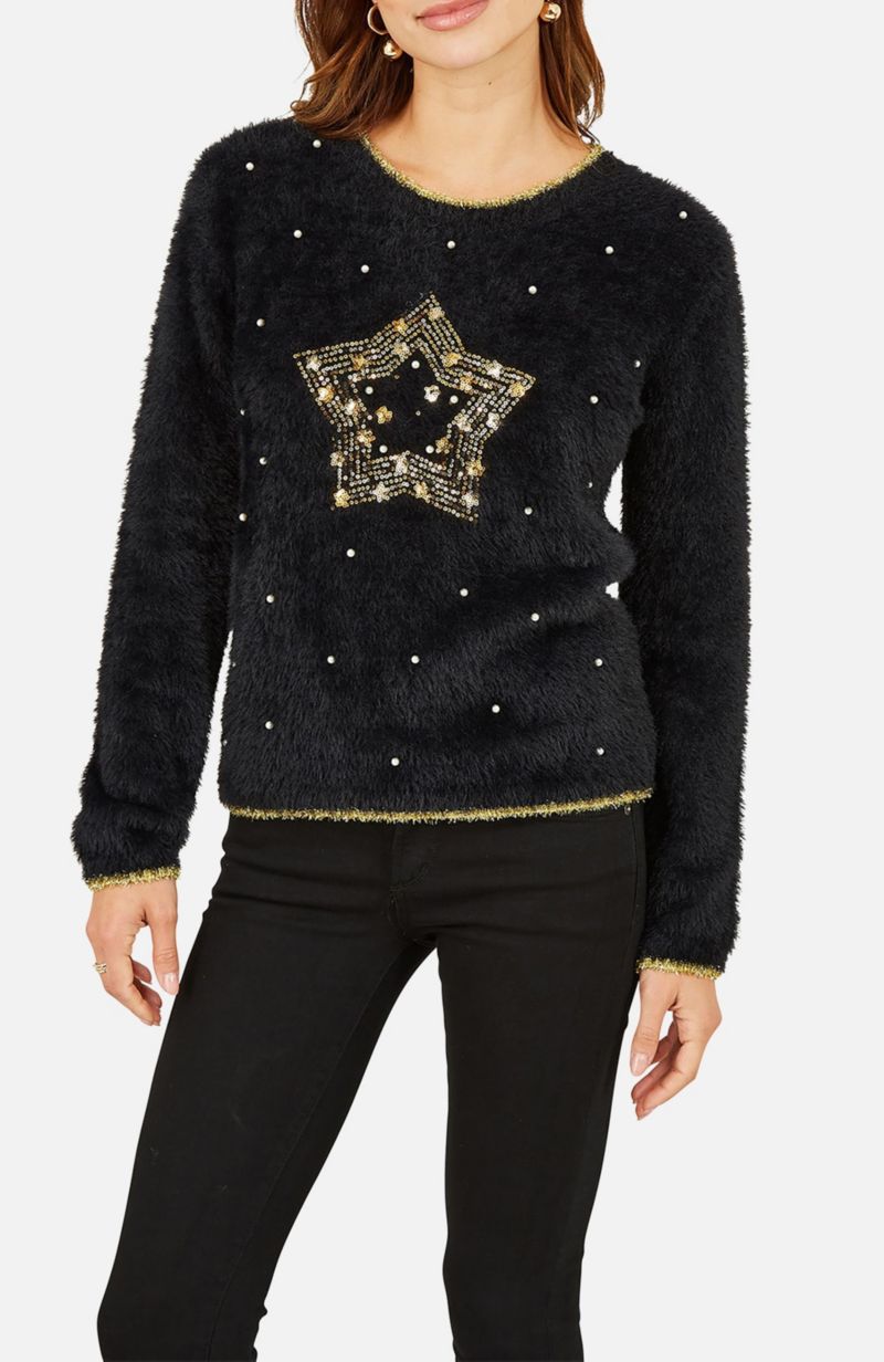 Women's Fluffy Star Holiday Sweater