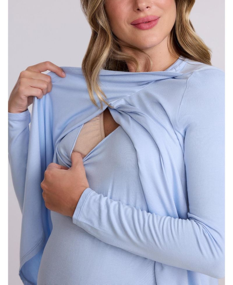 Women's Motherhood Crewneck Long Sleeve Draped Nursing Tee