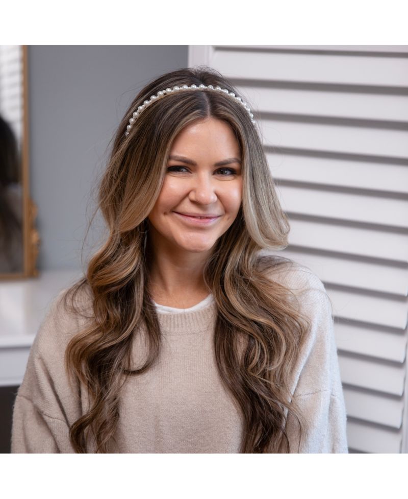 Thin Embellished Headband - White Pearl