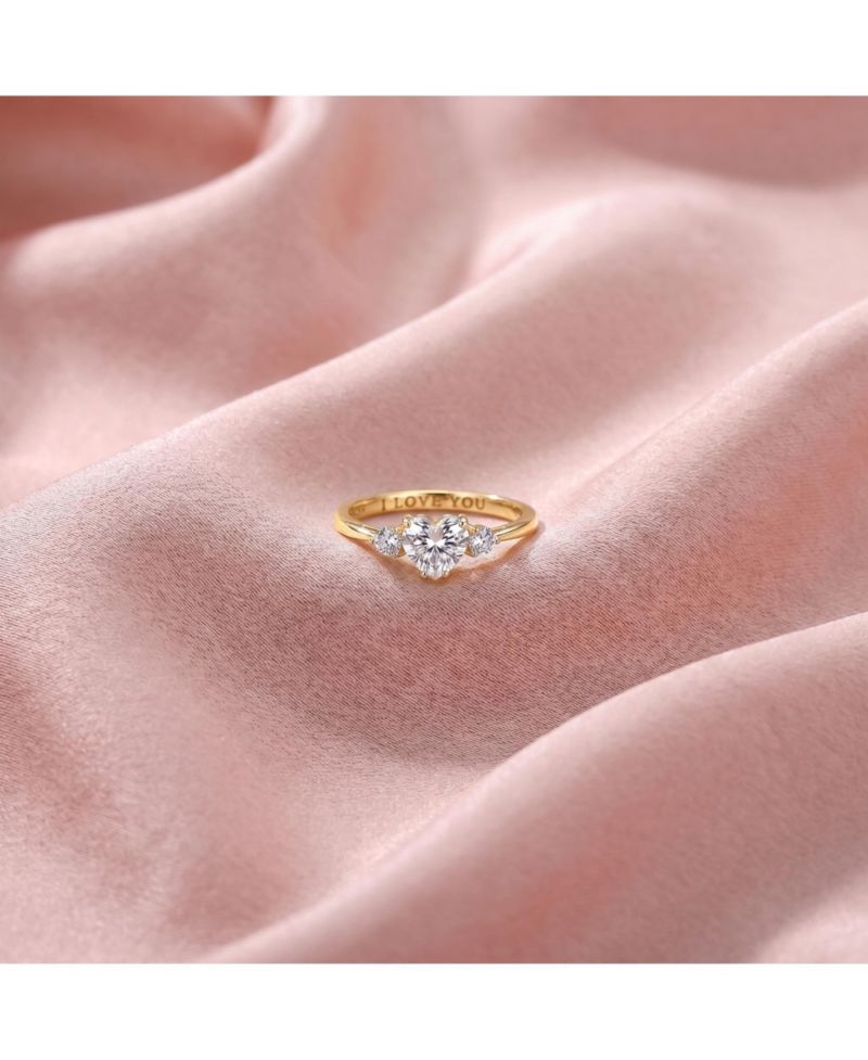 Dainty Sterling Silver CZ Three-Stone "I Love You" Slim Band Ring