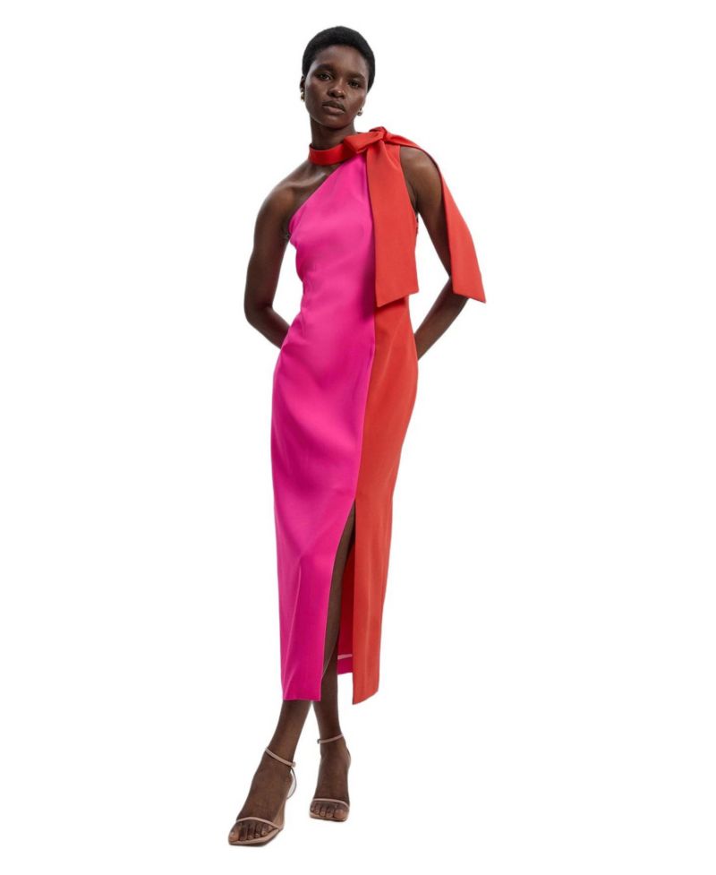 Women's Soft Tailored Bow Tie-Neck Midi Dress