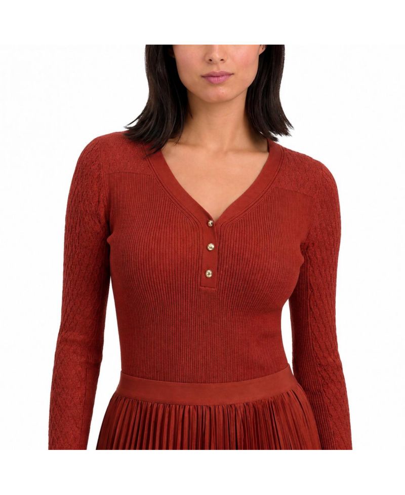 Women's Yusra V-Neck Long-Sleeve Half-Button Sweater