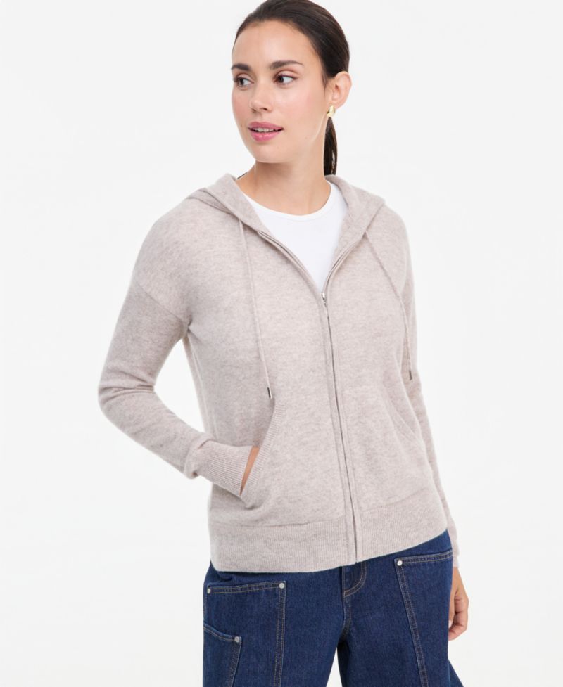 Petite Cashmere Long-Sleeve Zip-Front Hoodie
