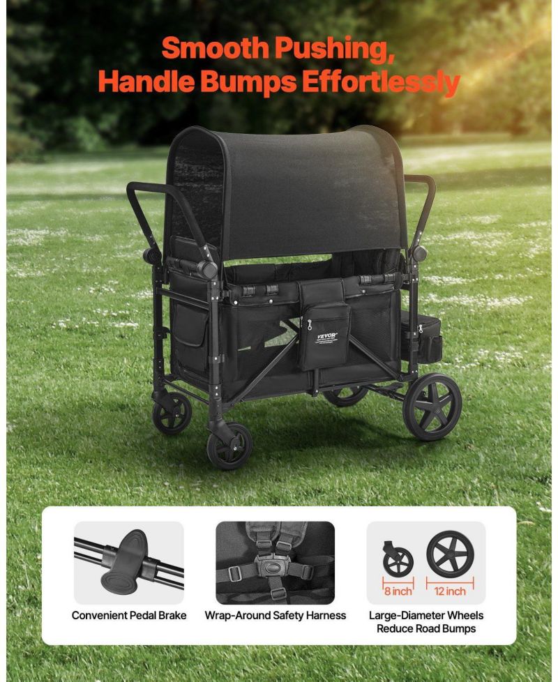 Wagon Stroller for 4 Kids, Adjustable Handle,5-Point Harness, Removable Canopy,330LBS, Camping