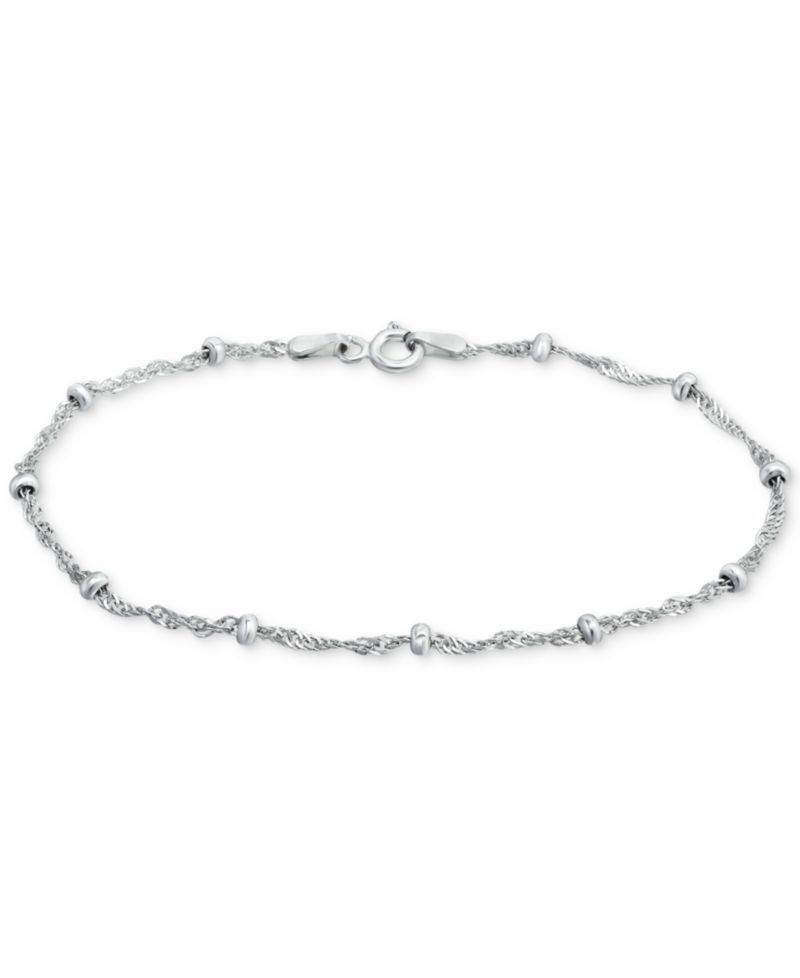 Sterling Silver Bracelet, 7-1/4" Singapore Small Beaded Chain