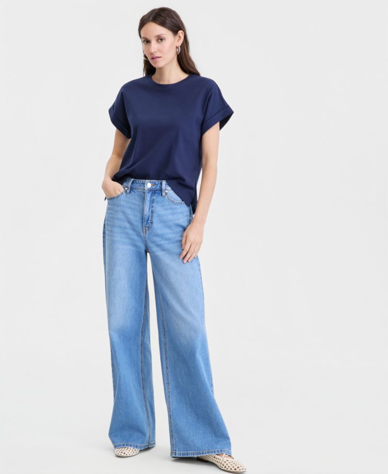 Women's Cotton Roll-Cuff Easy Crewneck Tee