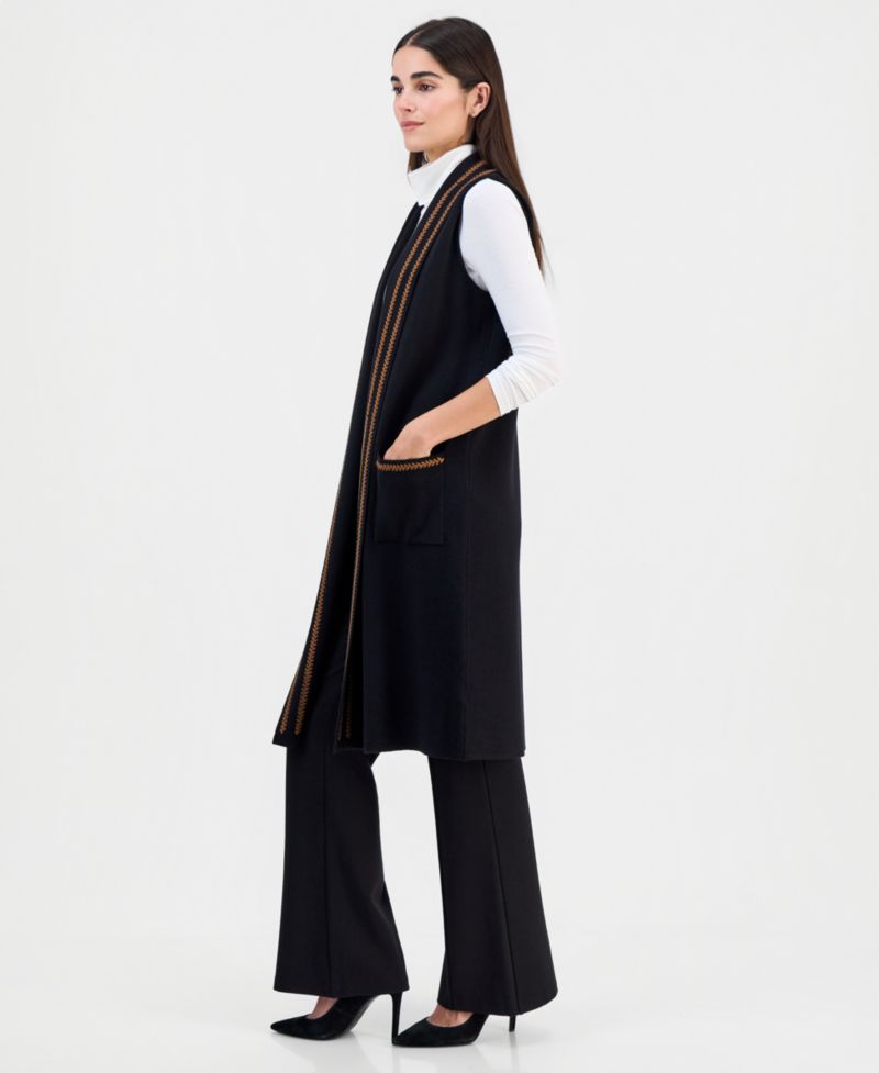 Women's Whipstitch Sleeveless Open-Front Cardigan