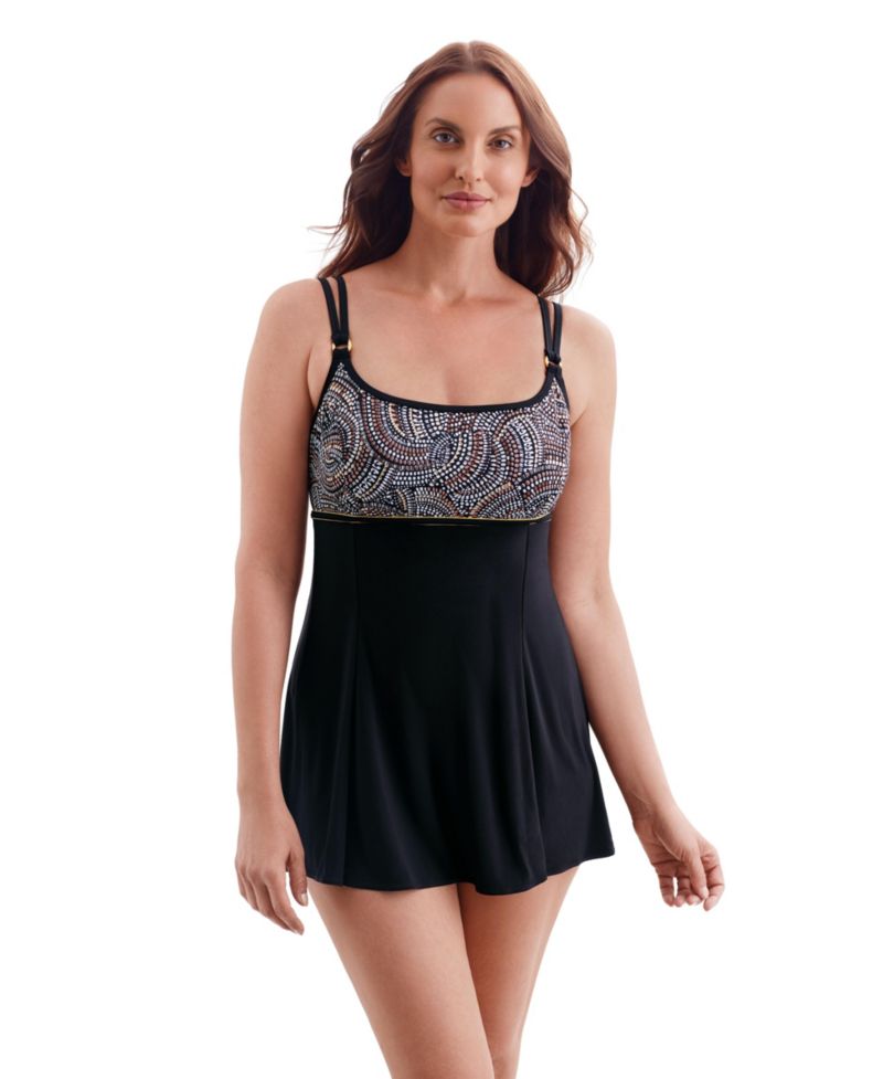 Women's Gilded Garden Empire Princess Seam Long Torso Swim Dress with Hardware