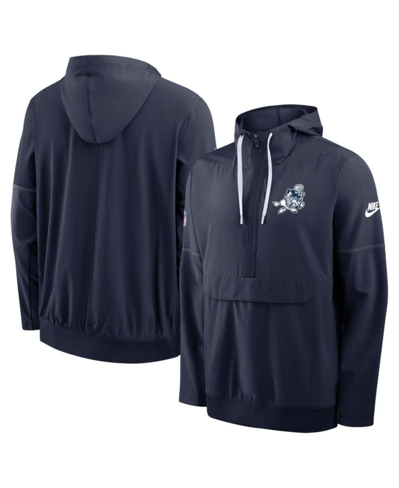 Men's Navy Dallas Cowboys Sideline Broken Rules Alternate Anorak Half-Zip Hoodie