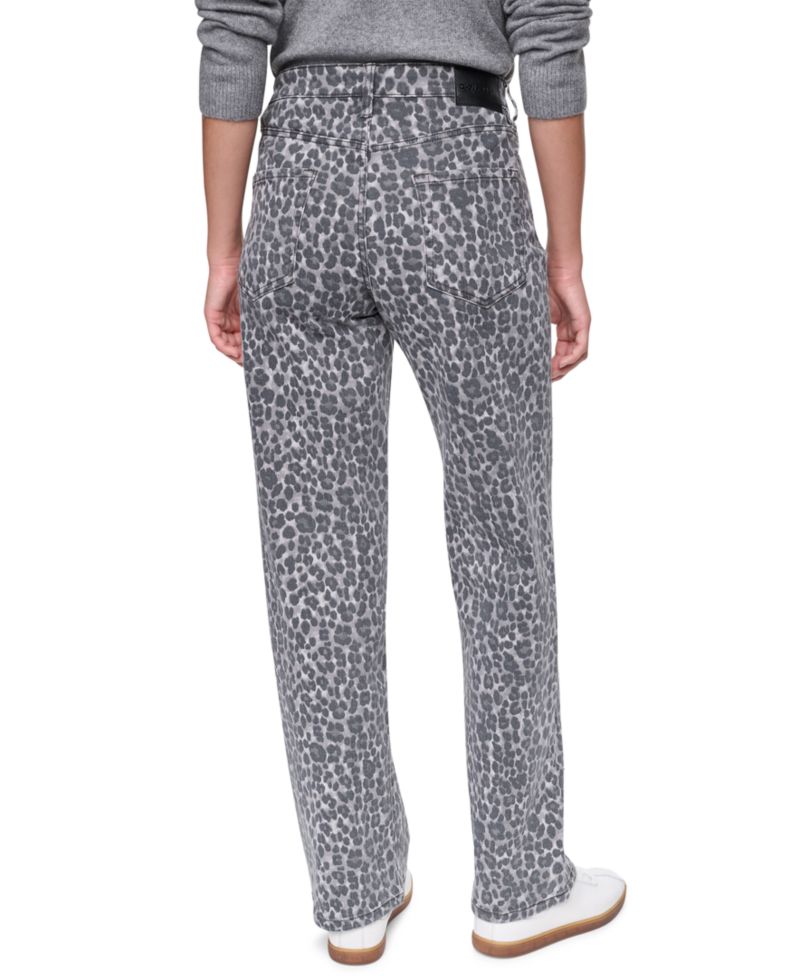 Women's Embellished Animal Print Mid Rise Relaxed Straight Jeans