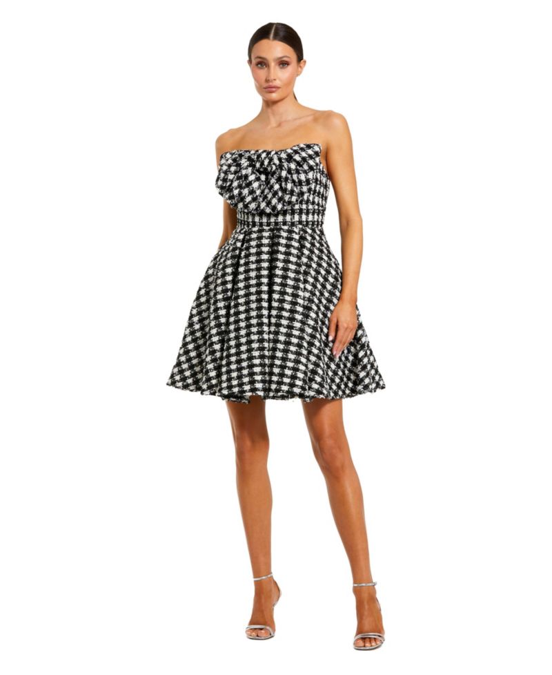 Women's Boucle Strapless Mini Dress With Bow