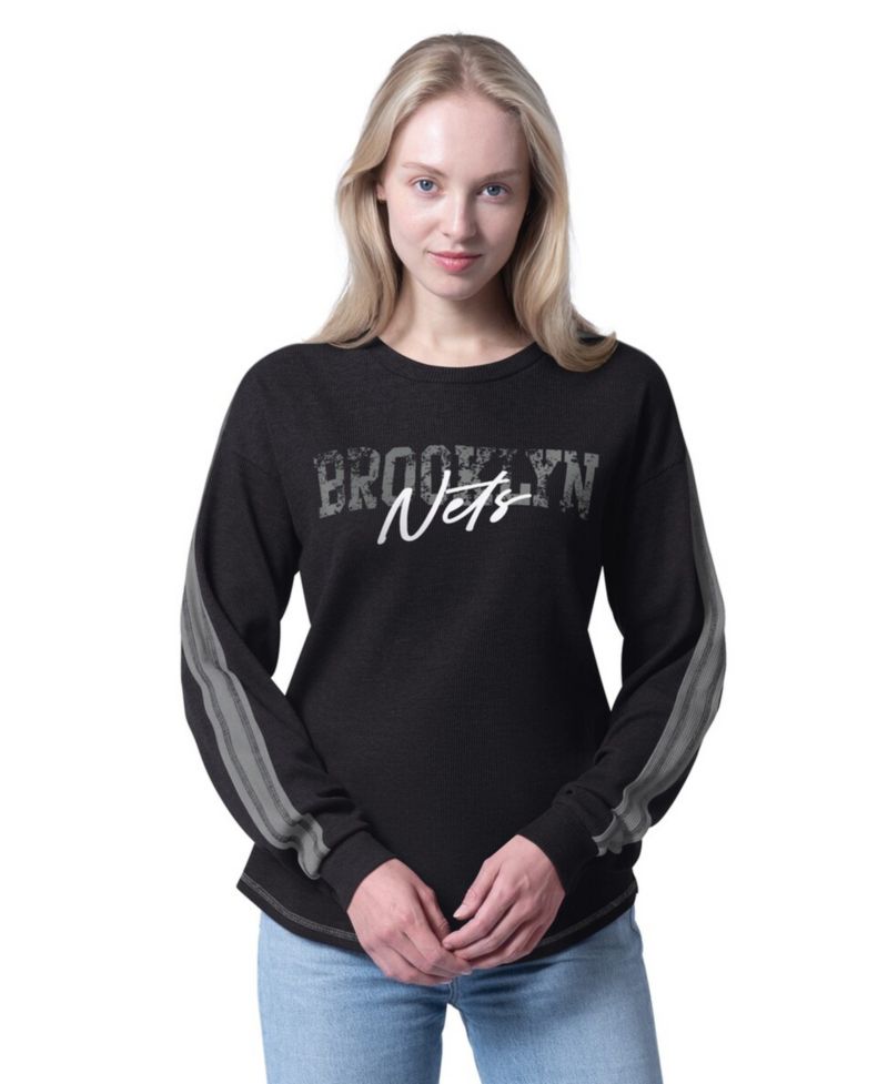 Women's Black Brooklyn Nets Advantage Tri-Blend Long Sleeve T-Shirt