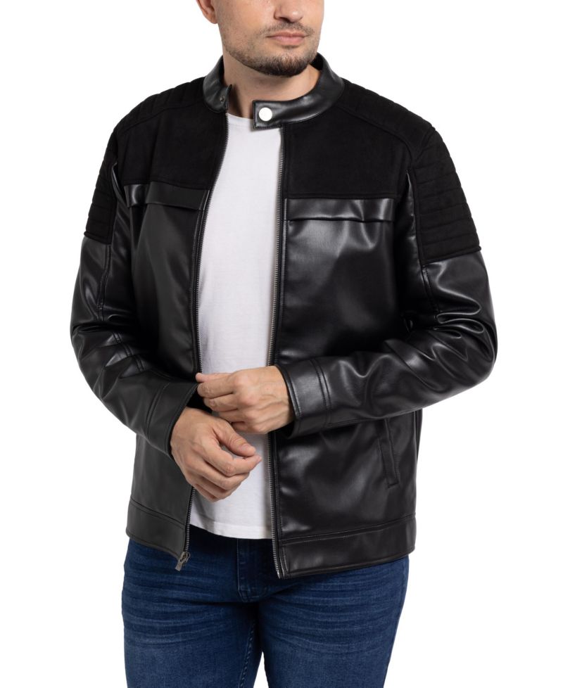 XRAY Men's Shiny PU Jacket With Faux Suede Detailing And Faux Shearling Lining