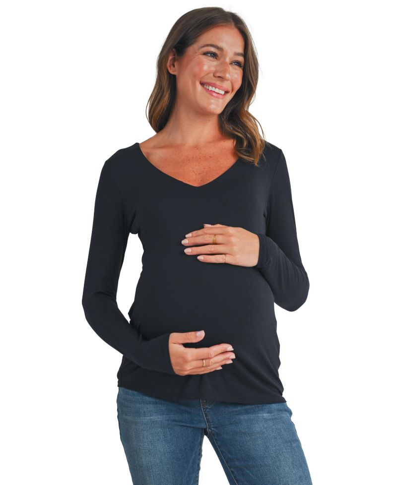 Maternity V-Neck Long-Sleeve Fitted Top