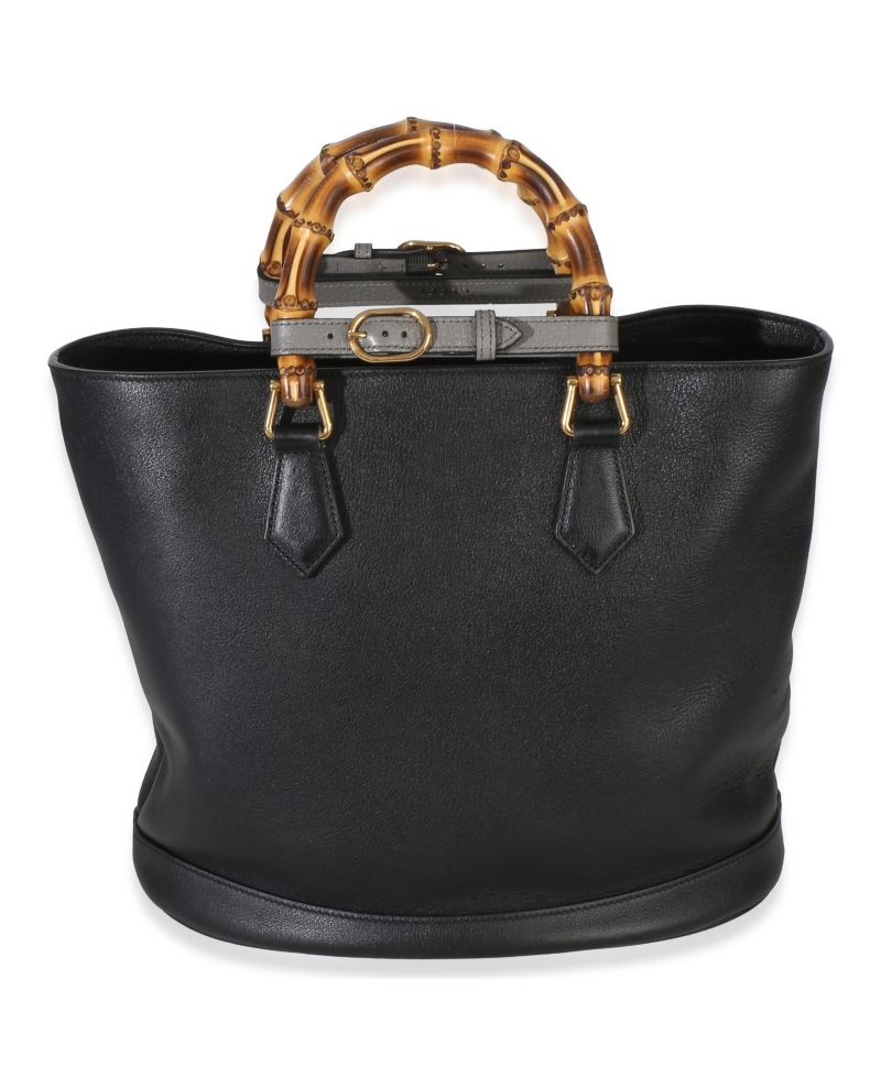 Black Dollar Calfskin GG Diana Medium Bamboo Handle Tote