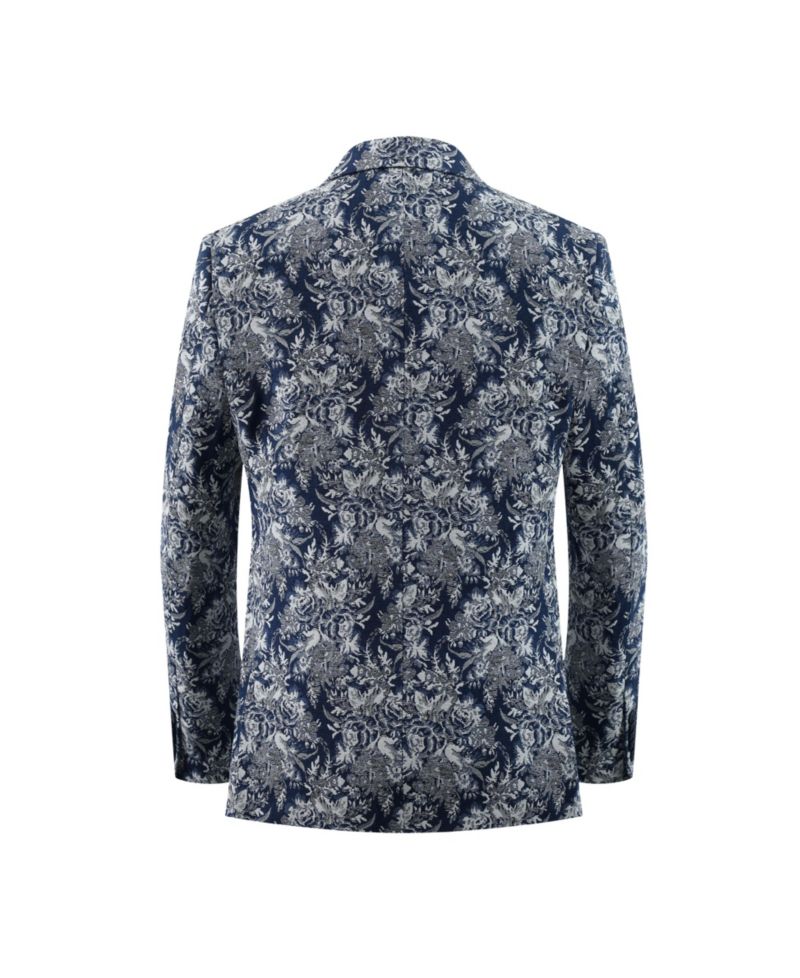 Boys Navy Slim Fit Floral Brocade Blazer