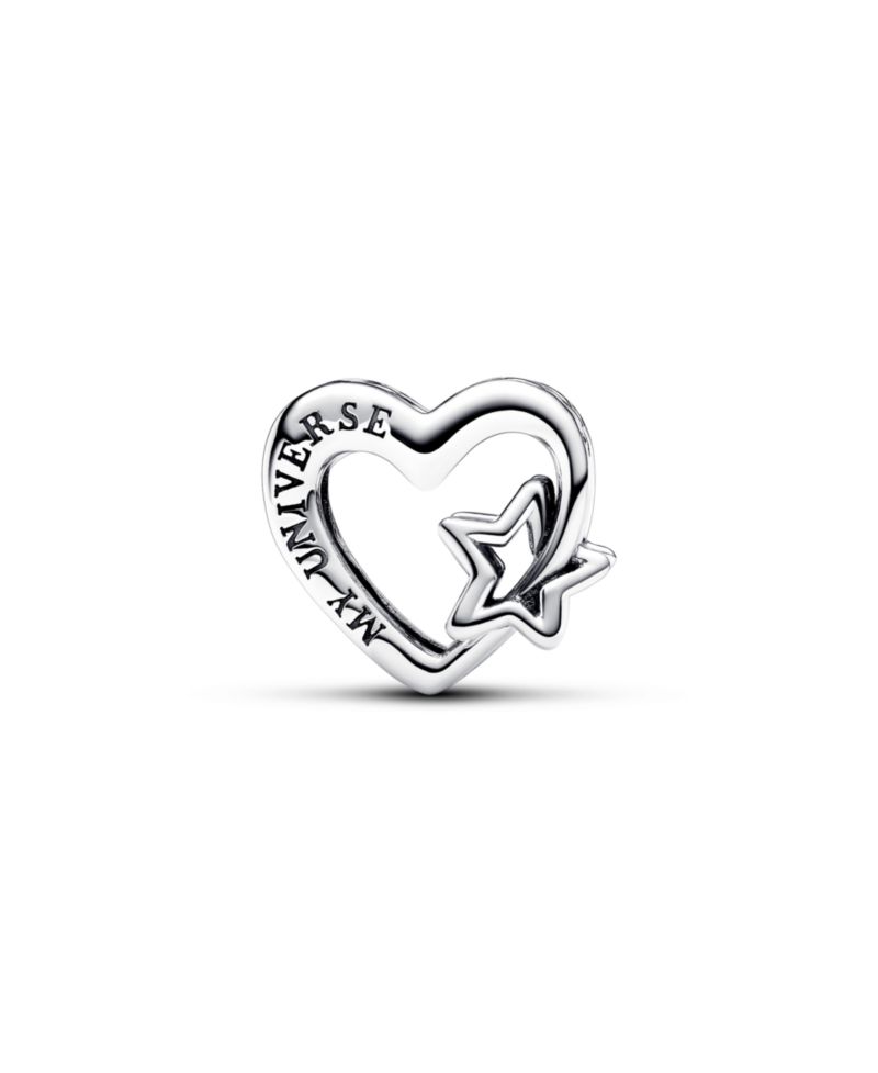 Sterling Silver Openwork Family Heart Star Charm