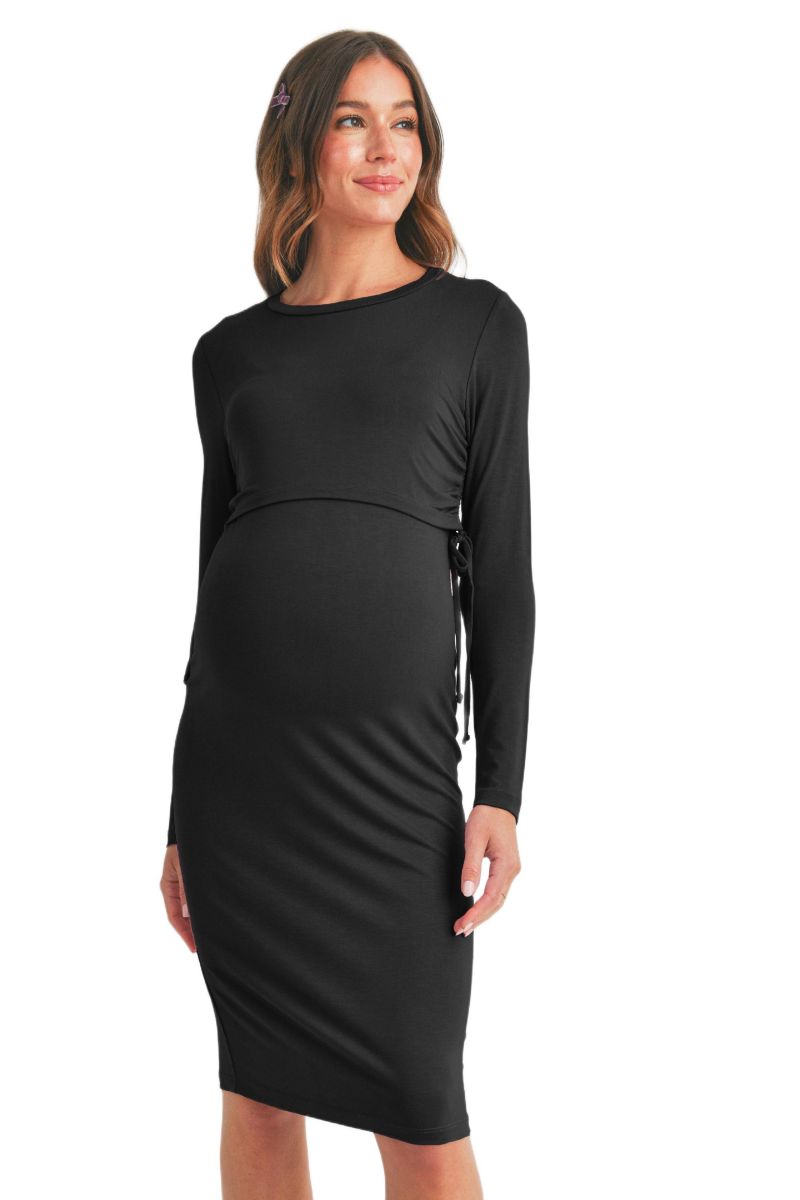 Women's Bodycon Long Sleeve Side Ties Nursing Dress